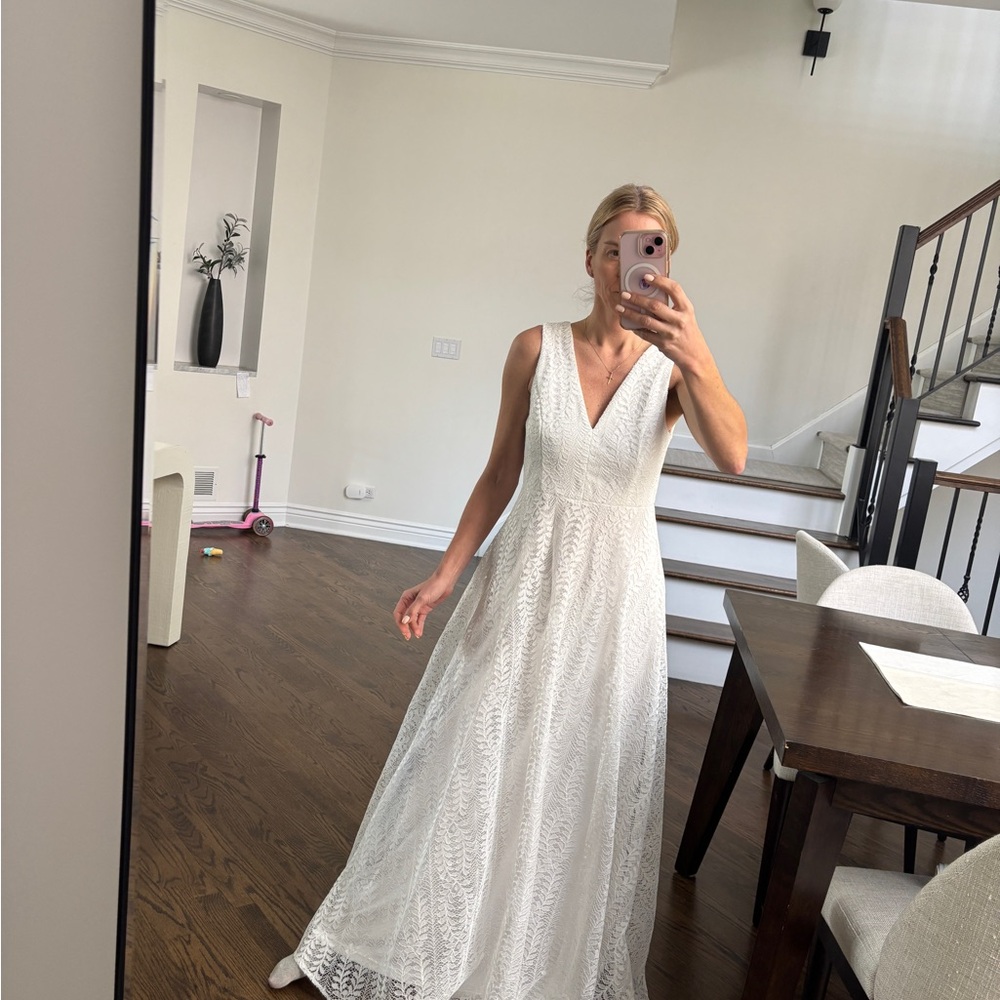 AQUQ Elegant White Lace Dress